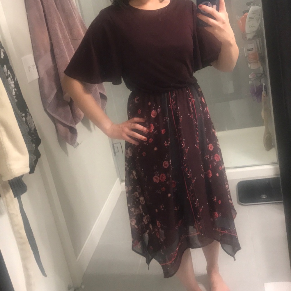 Elle deep purple +floral scarf-like print skirt